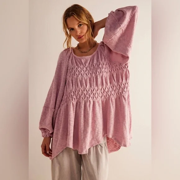 SOLD Free People we the free babydoll loose fit top size xs small pink boho - Picture 1 of 5